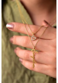 Resim Papatya Silver 925 Ayar Gümüş Altın Kaplama Kalp ve Sevgilim Yazılı Asansörlü Kolye 