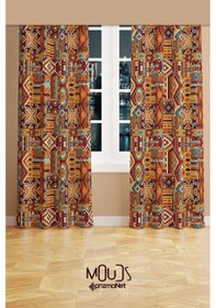Resim Etnik Kilim Desenli Süet Oturma Odası Salon Fon Perde Baskılı Ekstrafor Büzgü 2 Kanat Prd-1019 Çok Renkli 