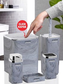 Resim Okyanus Home Kromlu Kare Mermer Desenli 5'li Banyo Seti 