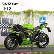 Resim RMZ CITY 1:12 Ölçekli Alaşımlı Kawasaki Ninja-ZX-6R Motosiklet Modeli - Gerçekçi Yeşil ve Siyah Spor Bisiklet Oyuncak İtme Eylemi ile, Çocuklar ve Motosiklet Tutkunları için Dayanıklı Koleksiyonluk Hediye (Beyaz/Mavi/Yeşil), Motosiklet Meraklısı Hediyesi, Detaylı Çıkartmalar, Alaşımlı Yapı 