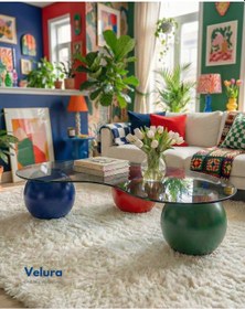 Resim Küre Orta Sehpa - 1 Yeşil Top & 1 Kırmızı Top & 1 Mavi Top - Fasulye - Füme Cam Çok Renkli 