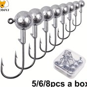 Resim 5/6/8 Adet WODJYJ Yüksek Karbon Çelik Yumuşak Jig Başlı Kancalar - 1g-28g Çeşitli Ağırlıklar, Paslanmaz Gri Balıkçılık Kanca Seti, Saklama Kutusu ile Tatlı ve Tuzlu Su Yumuşak Solucan Yemleri için, Şık Metalik Kaplama, Dayanıklı Tasarım, Profesyonel Balıkçılar İçin 