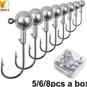 Resim 5/6/8 Adet WODJYJ Yüksek Karbon Çelik Yumuşak Jig Başlı Kancalar - 1g-28g Çeşitli Ağırlıklar, Paslanmaz Gri Balıkçılık Kanca Seti, Saklama Kutusu ile Tatlı ve Tuzlu Su Yumuşak Solucan Yemleri için, Şık Metalik Kaplama, Dayanıklı Tasarım, Profesyonel Balıkçılar İçin 