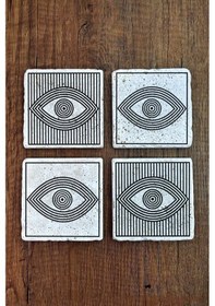 Resim Doğal Taş Bardak Altlığı - 4lü Set - Eye Göz Bardak Altlığı Çok Renkli 