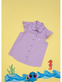 Resim U.S. Polo Assn. Kız Çocuk Lila Fırfır Kol Detaylı Pamuk Gömlek 50306617-VR034 