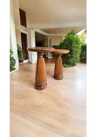 Resim 2 Li Ahşap Mantar Sehpa Takımı Açık Ceviz Renk Yan Sehpa Seti Açık Ceviz 