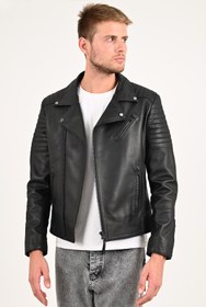 Resim Echo Siyah Biker Hakiki Deri Ceket Erkek - Siyah / L / Gerçek Deri 