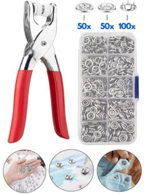 Resim Duffa Çıt Çıt Düğme Ve Pensesi 100'lü Çıt Çıt Metal Düğme Yapma Seti Kutulu Çıt Çıt Düğme Set 