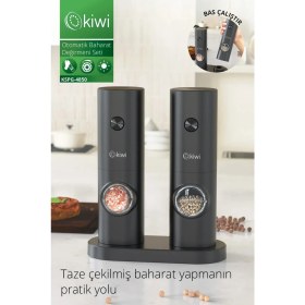 Resim Kiwi Kspg-4850 Pilli Işıklı Tuz Karabiber Değirmeni Otomatik Baharat Öğütücü 2li Paket (SİYAH) 