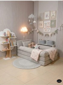 Resim Sünger Koltuk Yatak 160x90 cm - 3'ü 1 Arada Kadife Çocuk Yatağı | Fermuarlı Yıkanabilir Kılıf | Gri 