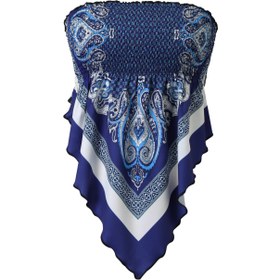 Resim Boho-Şık Paisley Desenli Tüp Üst Asimetrik Etek - Canlı Mavi & Beyaz, Esnemez Polyester/Spandex Karışımı, Tatil İçin Mükemmel - Kadınlar için Kolsuz Fırfır Detaylı Tank Top 