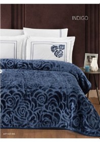 Resim Pamuklu Çarşaflı Agossa 6 Parça Çeyizlik Battaniye Seti Rose Laci Lacivert 