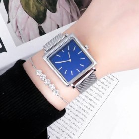 Resim Hanyang Gümüş Mavi Set Lüks Bilezik Izle Kadınlar Bayanlar Için Gül Altın Kare Kuvars Izle Minimalist Analog Kuvars Kadın Elbise Izle Relogio Mujer (Yurt Dışından) 