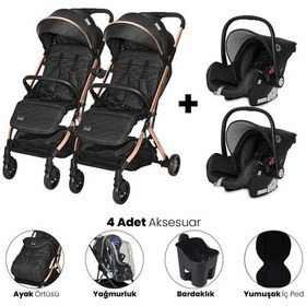 Resim Lorelli Myla Ayrılıp Birleşebilen Kabin Set İkiz Bebek Arabası - Black - Siyah 