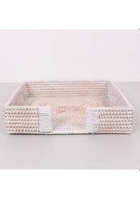 Resim Laura 30x30x8 Cm Akça Renk Rattan Saklama Düzenleme Kutusu Beyaz 