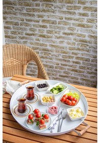 Resim 51 CM Beyaz 37 CM Yeşil 2 Li Metal Yuvarlak Tepsi Sunum Tepsi . 