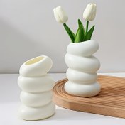 Resim Şık Beyaz Spiral Vazo - Kuzey Tarzı, Ev ve Mutfak Dekoru için Mükemmel, Oturma Odası ve Yatak Odası Estetiği için İdeal, Vazolar Ev Dekoru 