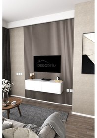 Resim Df17101 Duvara Monte Tv Ünitesi Kapaklı Raflı Tv Sehpası Modern Duvar Raflı Tv Alt Ünitesi Beyaz 
