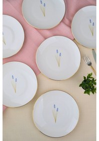 Resim Tabak Evi Porselen Natura Lavanta Altın Yaldız Pasta Tabağı 20,50cm 6 Lı Çok Renkli 