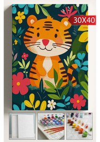 Resim Sayılarla Boyama Çerçeveli Hobi Seti Numaralı Tuval Fırça Boya Dahil Kasnaklı 30x40 Cm Küçük Kedi 
