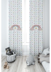 Resim Mekta Home Bebek Ve Çocuk Odası Yıldızlı Ve Seksek Desenli 2 Kanat Fon Perde 