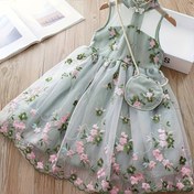 Resim Çapraz Sınır Yaz Stili Çin Etkili Nakışlı Çiçekli File Elbise, Kolsuz Hanfu Nakışlı Kız Elbisesi, Çanta ile Moda Prenses Elbisesi. 