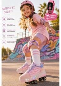 Resim Muggo Skate Çocuk Işıklı Patenli Tekerlekli Sneaker Spor Ayakkabı Pudra 