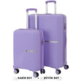 Resim Mçs Bavul Büyük Ve Kabin 2li Set Kırılmaz Silikon Valiz V374 Lila Lila 