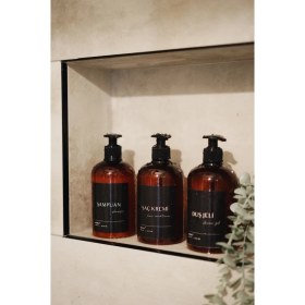 Resim Berev 3'lü Banyo Seti Şampuan Duş Jeli Ve Saç Kremi Plastik Şişesi 500 ml Duş Seti Siyah 3lü 