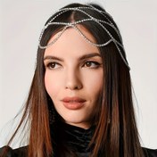 Resim Kadınlar için şık taşlı kafa bandı - Yıldız ve geometrik tasarımıyla parlayan mesh zincir, günlük giyim, partiler, düğünler için lüks gümüş tonlu takılar, saçlar için kafa bandları, parti aksesuarı, yıldız şeklinde tasarım, dayanıklı kafa giyimi 