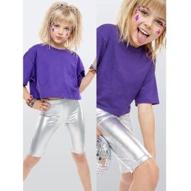 Resim Denokids Kız Çocuk Tayt Gümüş Gri Parlak Metalik Disco Tayt Dizüstü Varak Kumaş 