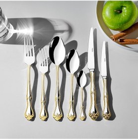 Resim Nehir Lalezar Altın Sade 12 Kişilik 84 Parça Kutulu Çatal Kaşık Bıçak Takımı Altın - Gümüş 