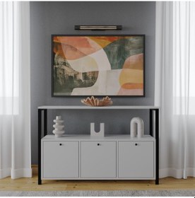 Resim Cepa 3 Kapaklı Raflı Metal Ayaklı Konsol Sis Gri Gri 