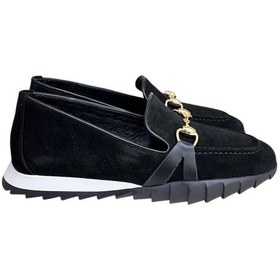 Resim Siyah Hakiki Deri Süet Toka Detay Comfort Taban Spor Loafer Siyah 