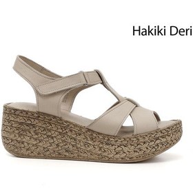 Resim Gönderi R Kadın Bej Antik Cırt Bantlı Dolgu Topuk Hakiki Deri Sandalet Dyza70945771 Bej 
