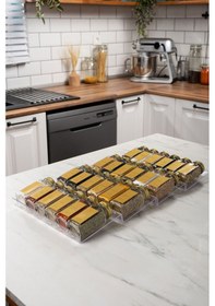 Resim 24'lü Şeffaf Pleksi Standlı Cam Baharatlık Seti Gold Kapaklı Etiketli Baharatlık Mh02gld24 Gold - Şeffaf 