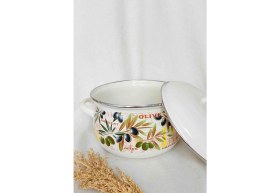 Resim Olive Harvest Emaye Tencere 5 Litrelik 24 cm Çap Süt Yoğurt Çorba Tenceresi 