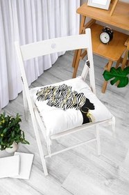 Resim RealHomes Siyah Beyaz Zenci Kadın Motifli Modern Dekoratif Pofidik Sandalye Minderi 