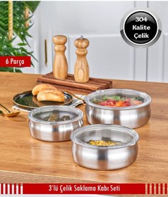 Resim Steel&More 3 Lü Çelik Güveç Model Saklama Kabı 6 Parça Gri 