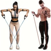 Resim 1 adet beş hızlı dirençli kemer germe ipi seti, saplı fitness germe ipi ile donatılmış, evde egzersiz ve güç antrenmanı için uygun, Pilates, vücut şekillendirme, Noel, Sevgililer Günü, Anneler Günü hediyeleri için ideal seçim 