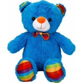 Resim Oturan Kurdeleli Renkli Peluş Ayı 30 Cm. - Mavi 