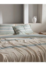 Resim Madame Coco Sheryl Tek Kişilik Müslin İpliği Boyalı Lastikli Nevresim Takımı - Mavi/yeşil 8684427207567 Çok Renkli 