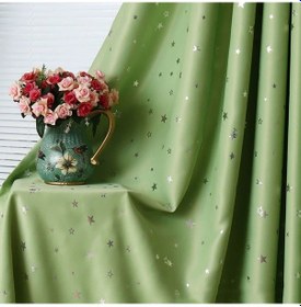 Resim Mufunye Yeşil Seçenekli Poliester Perde Yıldız Delikli 100x250 Cm Köy Stili Tekli Paket 