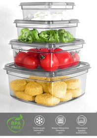 Resim 24'lü Kare Sızdırmaz Saklama Kabı Seti - Düzenleyici Erzak Kabı 6x 275-500-850-1350 Ml Antrasit Antrasit 