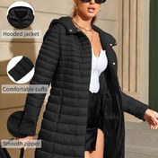 Resim Kadınlar İçin Şık Tam Fermuarlı Kapüşonlu Kaban - Sıcak Tutan Sonbahar/Kışlık Dış Giyim, Uzun Boyun Önü Fermuar Detaylı Yapılı Kalın Ceket (Kahverengi/Siyah/Bej/Gri/Beyaz) Elde, Kadınlar için kapitone ceketler 