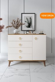 Resim mapahomeliving Simple 4 Çekmeceli 1 Kapaklı Modern Şifonyer Ekru Ceviz 