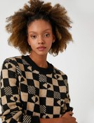 Resim Örgü Kazak Bisiklet Yaka Desenli Uzun Kollu 