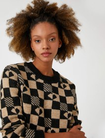 Resim Örgü Kazak Bisiklet Yaka Desenli Uzun Kollu 