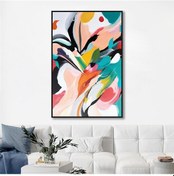 Resim Yağlı Boya Dokulu Tablo Renkli Boyalar Soyut Siyah Çerçeveli U08091-179093 