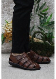 Resim Mehmet Mete 102 Taba Kale Comfort Hakiki Deri Erkek Sandalet Taba 